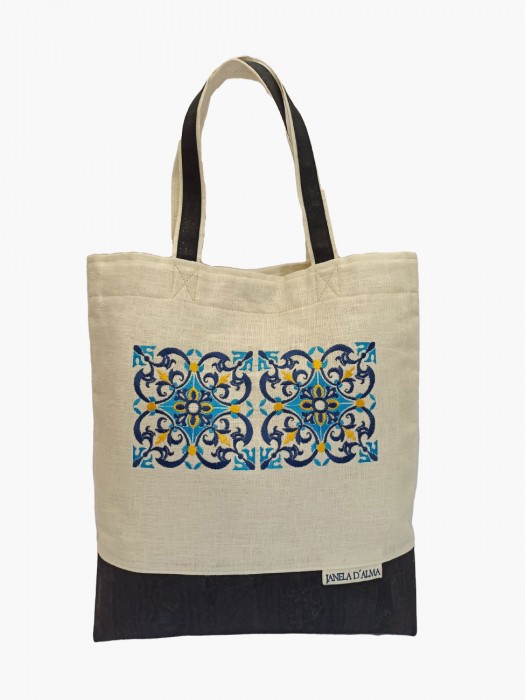 Bolsa em Linho e Cortiça Azul Escuro