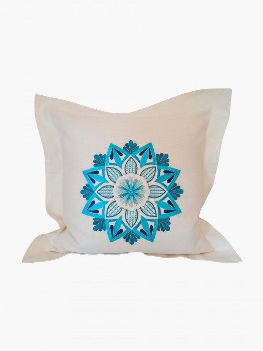 Housse de Coussin en Lin Bleu